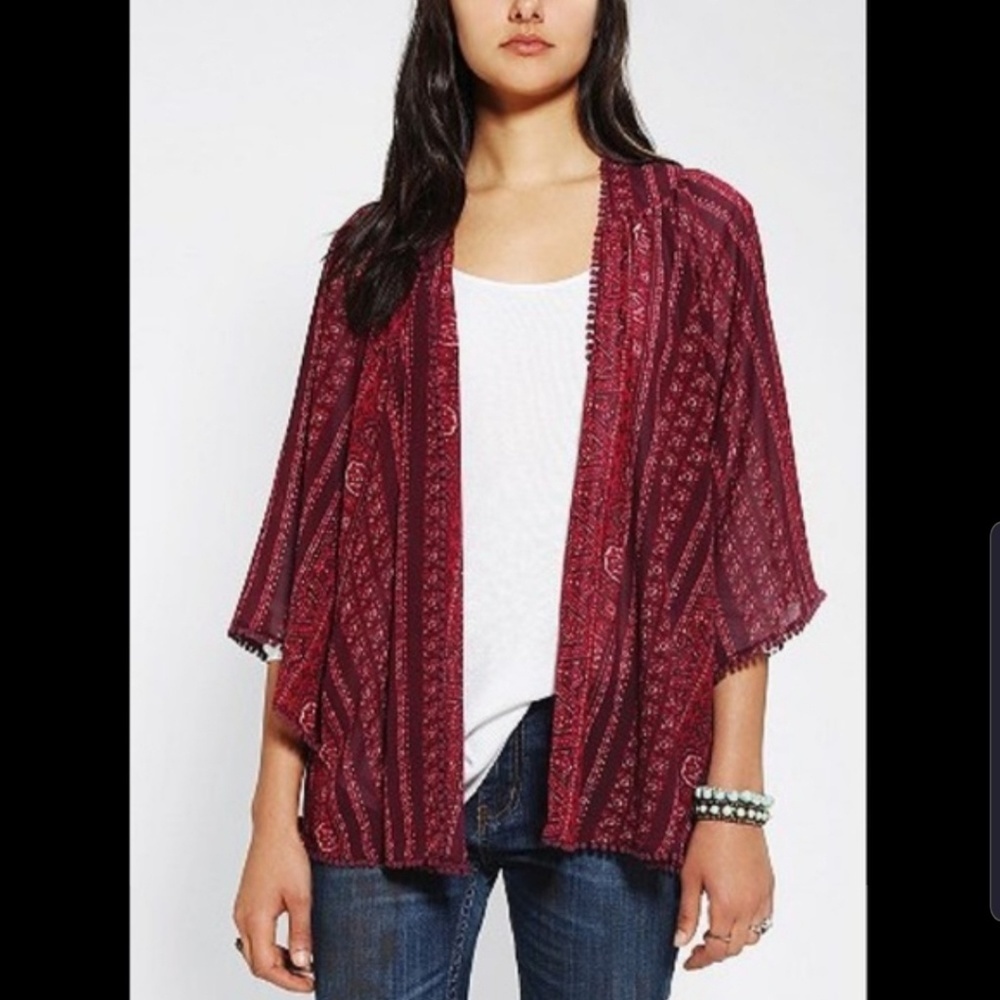 Ecote Burgundy Chiffon Kimono Size Small